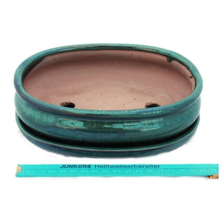 Exotenherz Pflanzschale Bonsai-Schale mit Unterteller Gr. 3 - Grün oval - Modell O47 - L 19cm (1 St) – Bild 2