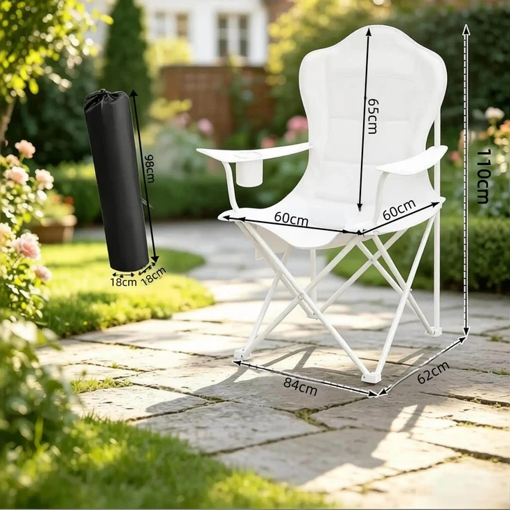 Camping-Klappstuhl 84x110x62 cm mit gepolstertem Sitz, Getränkehalter und Seitentasche – Bild 5