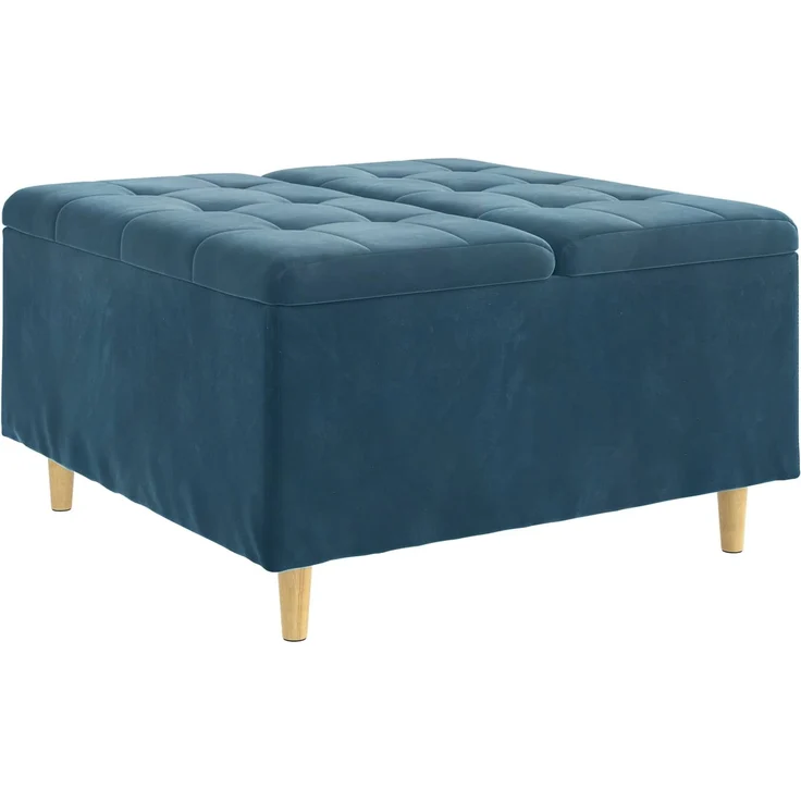 vidaXL Ottoman mit Stauraum Blau 80 x 80 x 45 cm Samt 876839 – Bild 2