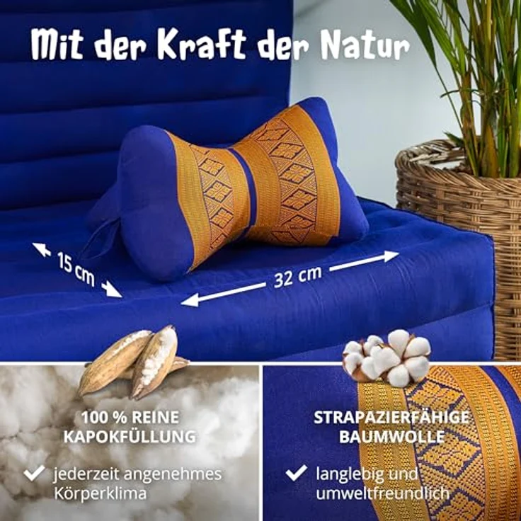 livasia Nackenstützkissen Knochenkissen, vegan und handgefertigt, Ø 15x32cm, Kapok – Bild 5