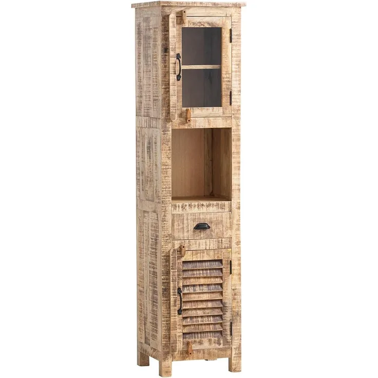 Mangoholz Hochschrank Caribou - Rustikal, 40x180x45cm, Stauraumwunder für Bad & Flur