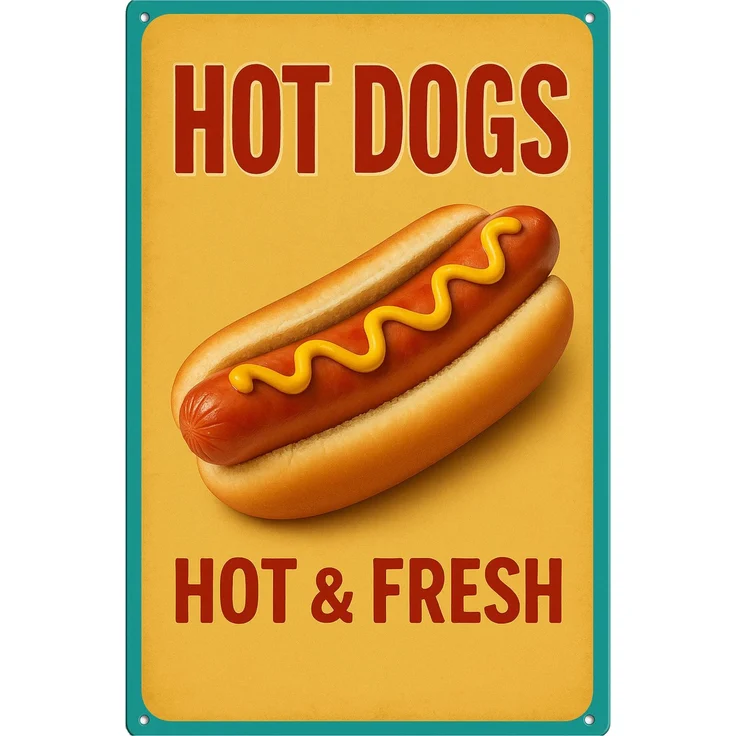 AstraDesign Blechschild Hot Dogs Hot & Fresh Gelb - 20x30cm – Metall – AD0029 – Bild 1
