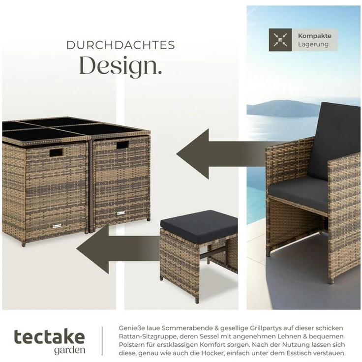 tectake Sitzgruppe Rattan Sitzgruppe, (Set, 9-tlg), für 4 bis 8 Personen – Bild 3