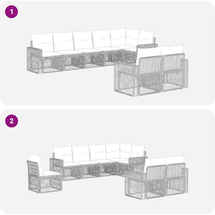 vidaXL Gartensofa-set 8 stk. 8-Sitzer Grau und Dunkelgrau Poly-Rattan 3435185 – Bild 6