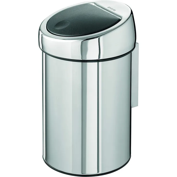 Brabantia Touch Bin, Mülleimer, Abfalleimer, Papierkorb mit Wandhalterung, Edelstahl, 3 Liter, 363962