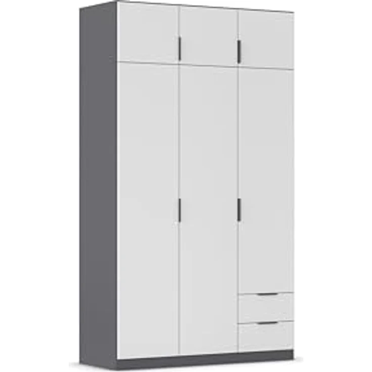 Rauch Möbel Lagoa, Kleiderschrank, Garderobe für Schlafzimmer, Kinderzimmer, Jugendzimmer 6-türig, 2 Schubladen, mit Zubehör Premium, Farbe Weiß /Grau metallic, Schwarz, Breite 136 – Bild 2