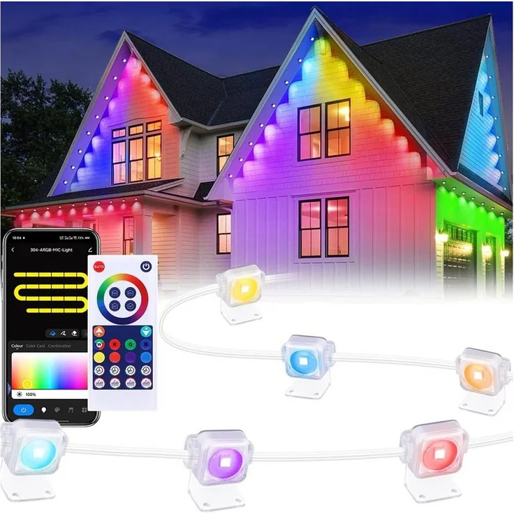 LMaxhome LED Stripe Außen permanent, RGBIC Dachbeleuchtung, WLAN, IP65, Musikmodus, Smart Außenbeleuchtung mit App, dimmbar, für Weihnachten & Halloween