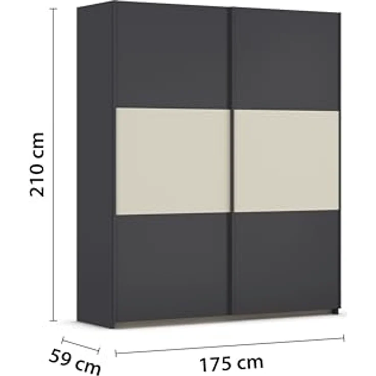 Rauch Möbel Neo, Schwebetürenschrank, Kleiderschrank, Kleiderschränke, Garderobe, Schrank mit Stauraum, 2-türig, Farbe Grau-metallic/Champagner, 175 x 210 x 59 cm – Bild 4