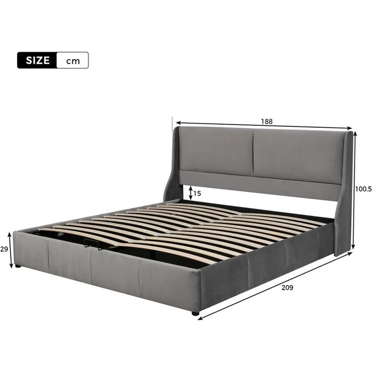 Odikalo Stauraumbett Polsterbett Doppelbett Funktionsbett Kopfteil Bett mit Bettkasten (140/160/180 Grau, Geeignet für Erwachsene und Jugendliche, aus hochwertigem Flanell) – Bild 4