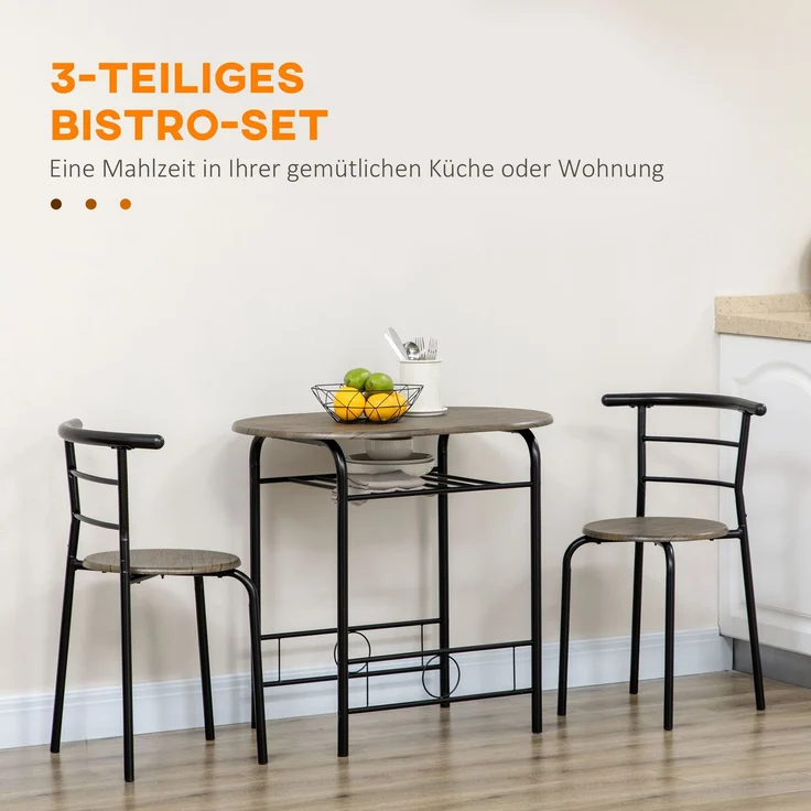 Bistro-Set Esstisch Küchentisch mit Stühlen Set, 1 Tisch, 2 Stühle, 80 cm x 53 cm x 74,5 cm, Schwarz--Schwarz--80x53x74.5cm--YOUDENOVA – Bild 4