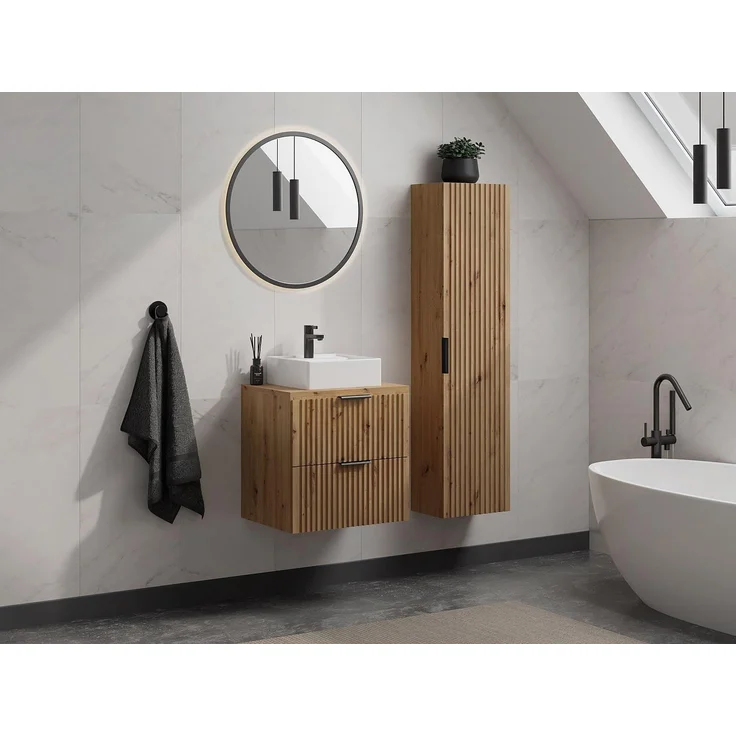 Vente-unique - ZEVARA Badmöbel-Set Holz, Platte Beige - B 46 cm x H 57 cm x L 60 cm – Bild 2