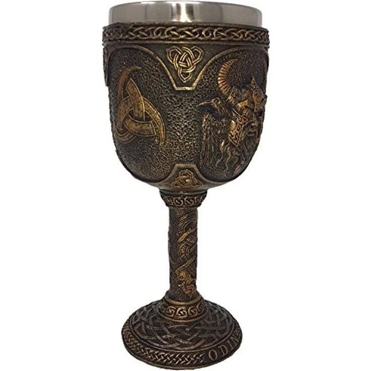 MystiCalls Becher Kelch Odin - Wikingerkelch Wikinger Met Götterkelch, 1-tlg, Polyresin, Herausnehmbarer Metalleinsatz – Bild 3