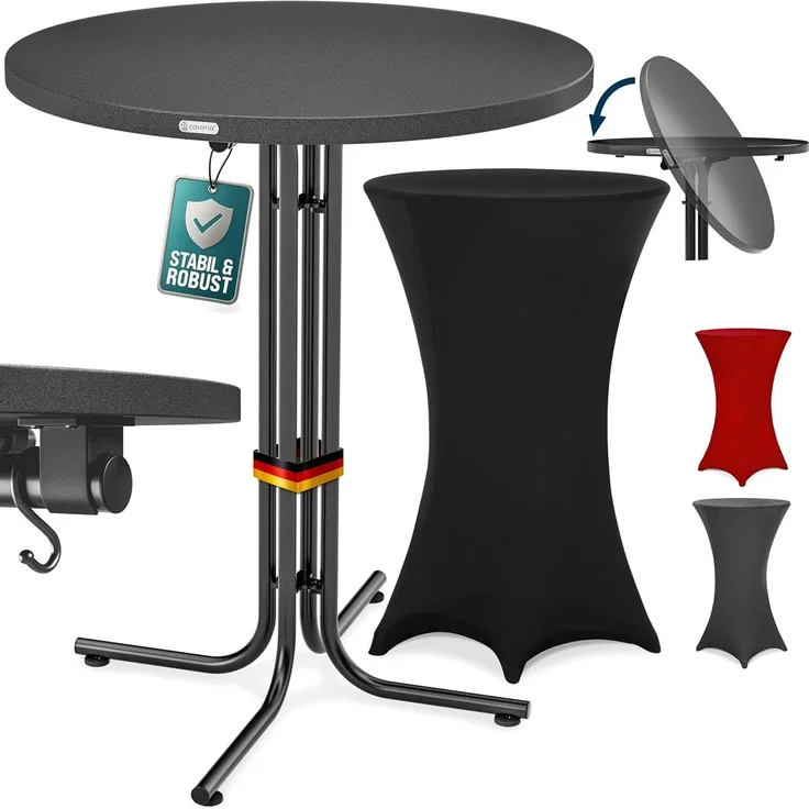 CASARIA® Stehtisch klappbar mit Husse 80cm Rund Bistrotisch schwarz
