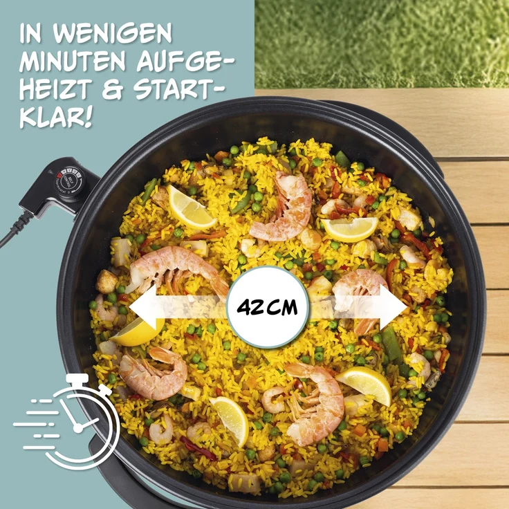 GOURMETmaxx Elektrische Pfanne 1500W metallic schwarz 42cm mit Deckel & Trenner, 1500 W, Pasta Pizza ohne Herd zubereiten Antihaftbeschichtung mit Cool-Touch – Bild 2
