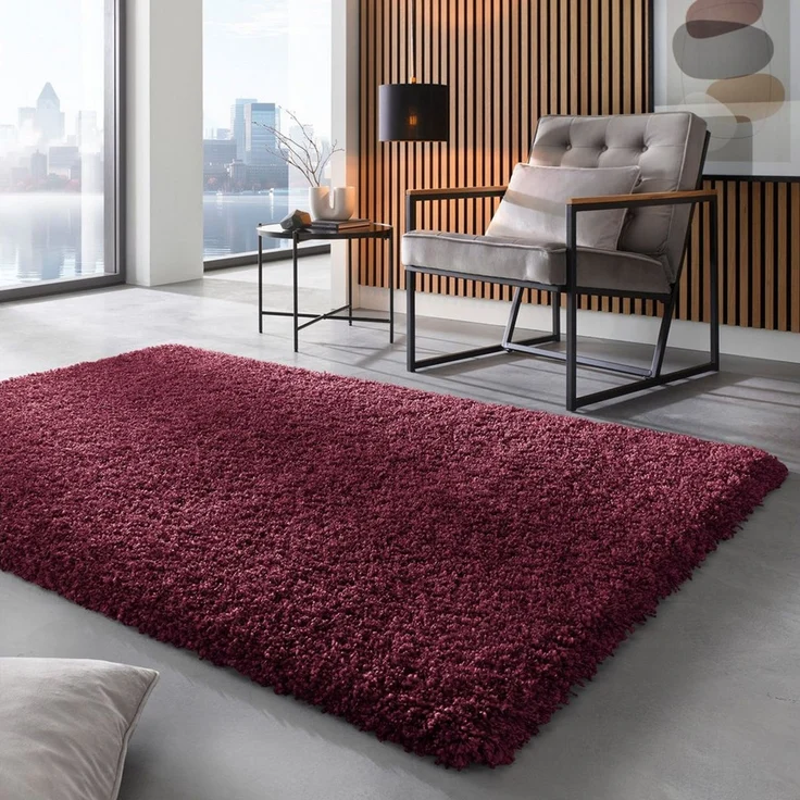 TaraCarpet Langflor-Teppich Ragolle Twilight, rechteckig, Höhe: 60 mm, Shaggy Hochflorteppich bordeaux rot Wohnzimmer Schlafzimmer 065x130 – Bild 1