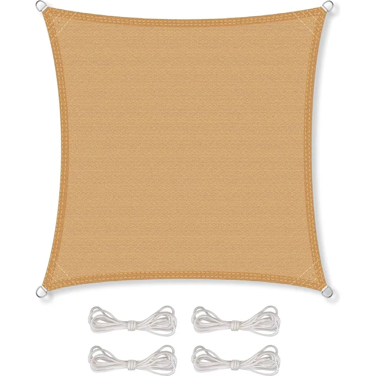 CelinaSun Sonnensegel inkl Befestigungsseile Premium HDPE wetterbeständig atmungsaktiv Quadrat 2x2 m Sand beige