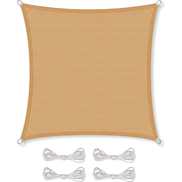 CelinaSun Sonnensegel inkl Befestigungsseile Premium HDPE wetterbeständig atmungsaktiv Quadrat 2x2 m Sand beige – Bild 1