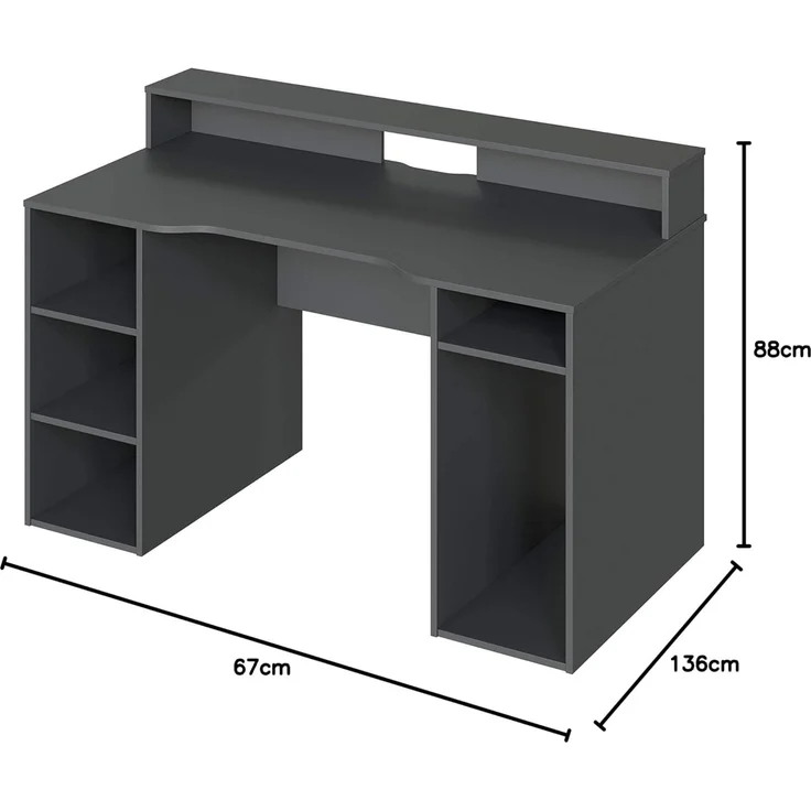 Habitdesign Ozone, Gamertisch, Computertisch, Finish in Anthrazit, Maße: 136 cm (L) x 67 cm (B) x 73-88 cm (H). – Bild 3