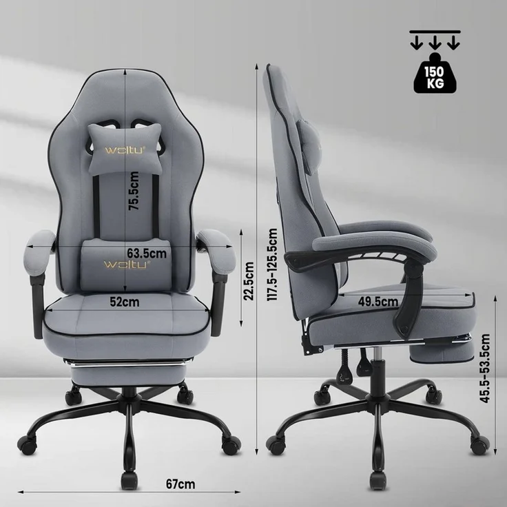 Woltu Gaming-Stuhl (1 St), mit Kopfkissen Lendenkissen Fußstütze, ergonomisch, Netzstoff – Bild 2