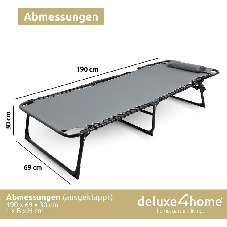 deluxe4home Gartenliege Sonnenliege 5-stufig Verstellbar I Liegestuhl Anthrazit Campingliege, Verstellbar – Bild 8