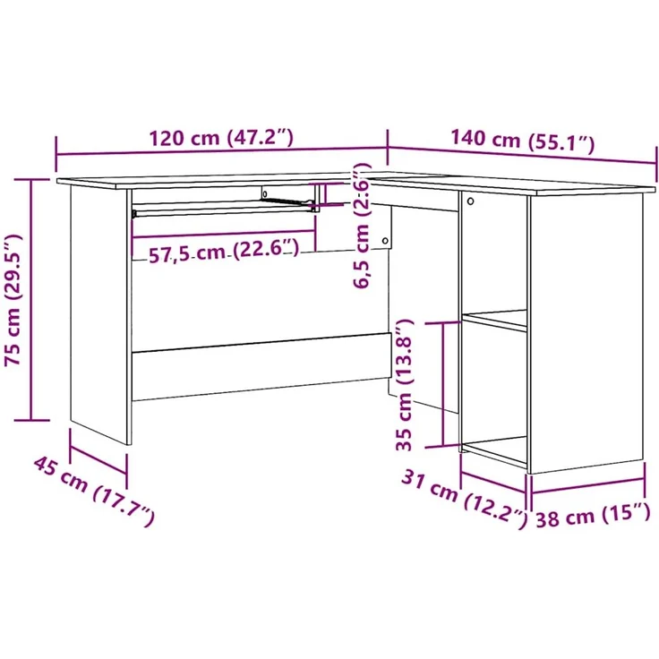 vidaXL Eckschreibtisch Altholz-Optik 120x140x75 cm Holzwerkstoff 855900 – Bild 9