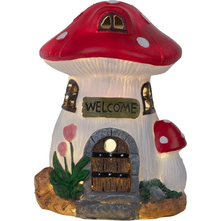 näve LED Solarleuchte Mushroom, LED fest integriert, Warmweiß, Pilzhaus bunt, LED warmweiß, inkl. Druckschalter, H: 17,3cm, L/B: 13cm – Bild 4