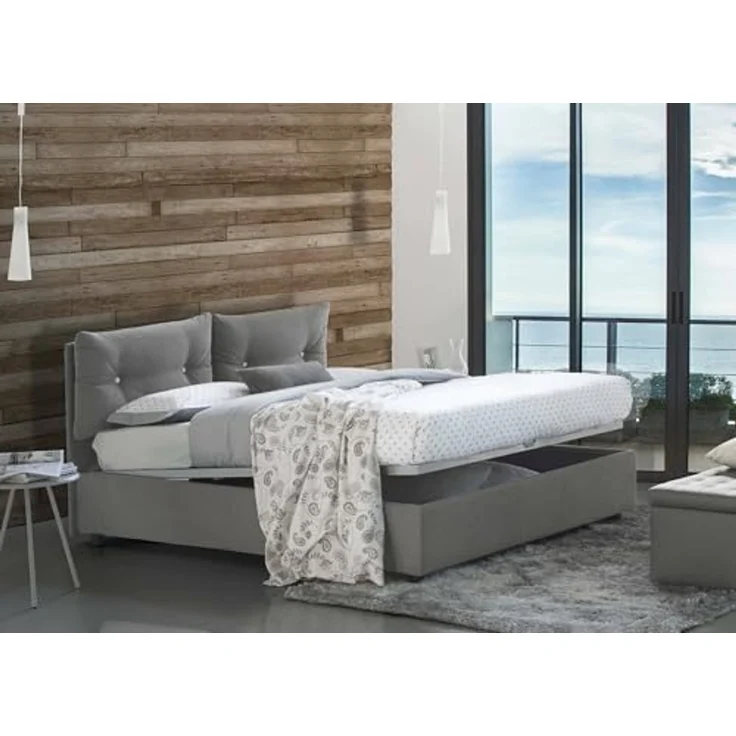 Talamo Italia - Fabiana Doppelbett, Bettkasten mit Stoffbezug, 100 % Made in Italy, Öffnung vorne, geeignet für Matratzen 160 x 200 cm, Grau – Bild 4