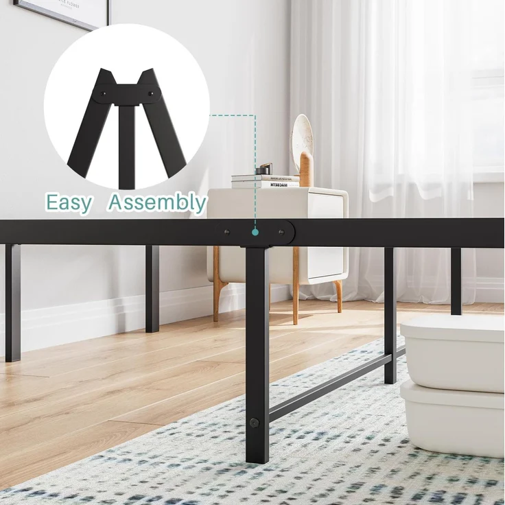 CHICFURN Metallbett 120x200 cm aus Metall mit Stauraum und geräuschdämpfenden Kappen Schwarz – Bild 8