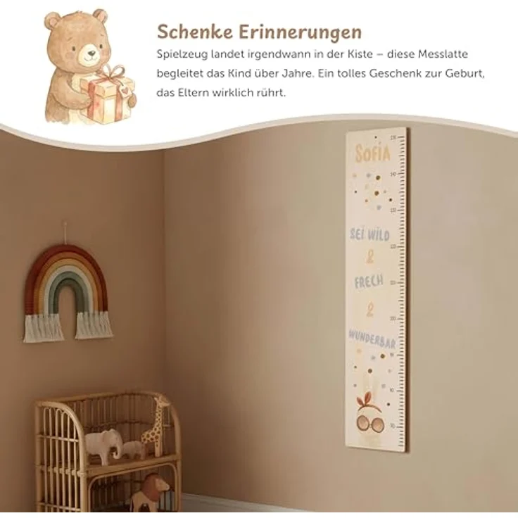 KIDSMOOD - Messlatte für Kinderzimmer Personalisiert, 70-140 cm - Messlatte Kinder Holz personalisiert Mit Namen für Baby- & Kleinkinderzimmer - Individuelles Geschenk für Kinder und Babys zum Geburt – Bild 5