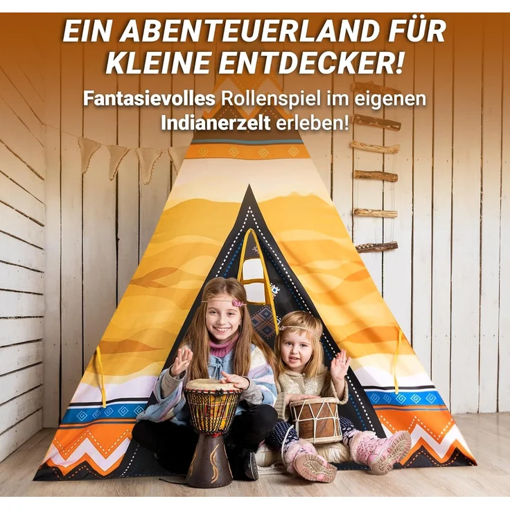 PlayFun Tipi Zelt / Kinderspielzelt, bunt, 120 x 120 x 150 cm (L x B x H) – Bild 4