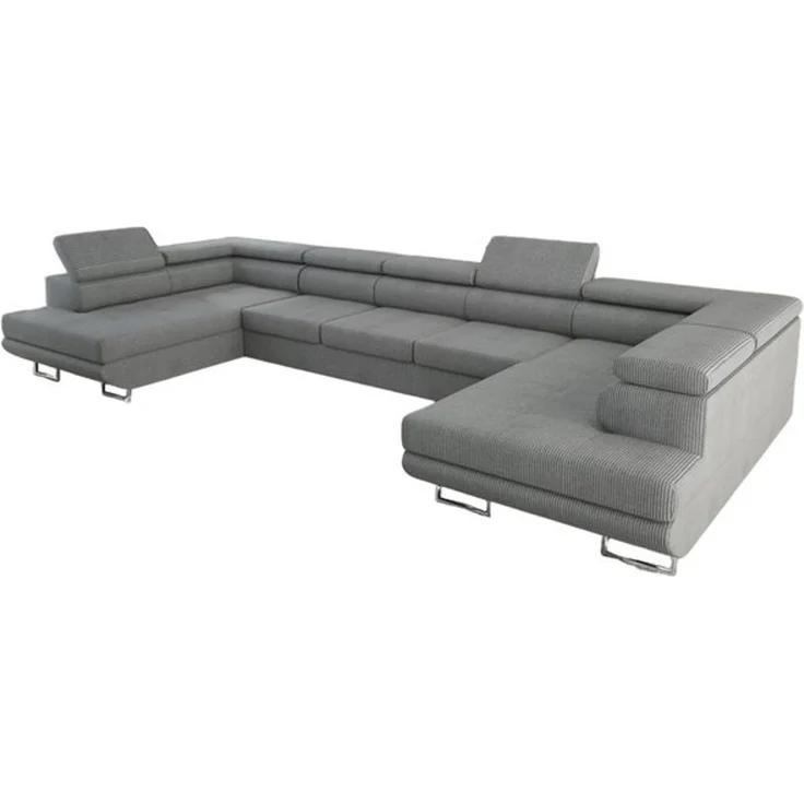 thematys Ecksofa Aston U 403 x 203 cm, mit Schlaffunktion, mit Bettkasten, mit verstellbaren Kopfstützen, Grau (Poso 55), Ausrichtung 390 cm – Bild 6