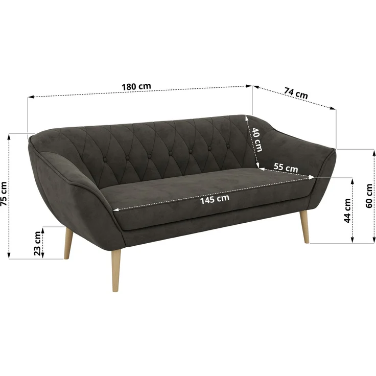 Wohnzimmerset Möbelset PIRS 3-3, Armlehnen, Wellenfederung, Buche Füße, Dreisitzer Sofa, Polstermöbel Set - Hellgrau Velvet – Bild 5