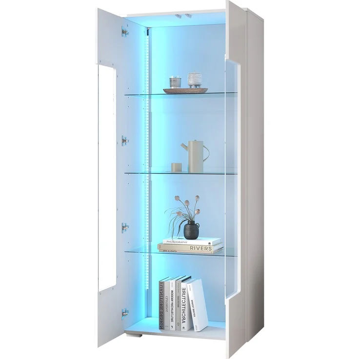 ZUBALIYA Schrank mit LED-Beleuchtung aus Kiefernholz & MDF in Weiß, ideale Lösung für kleine Räume, robuste Verarbeitung, langlebige Materialien, einfache Selbstmontage – Bild 16