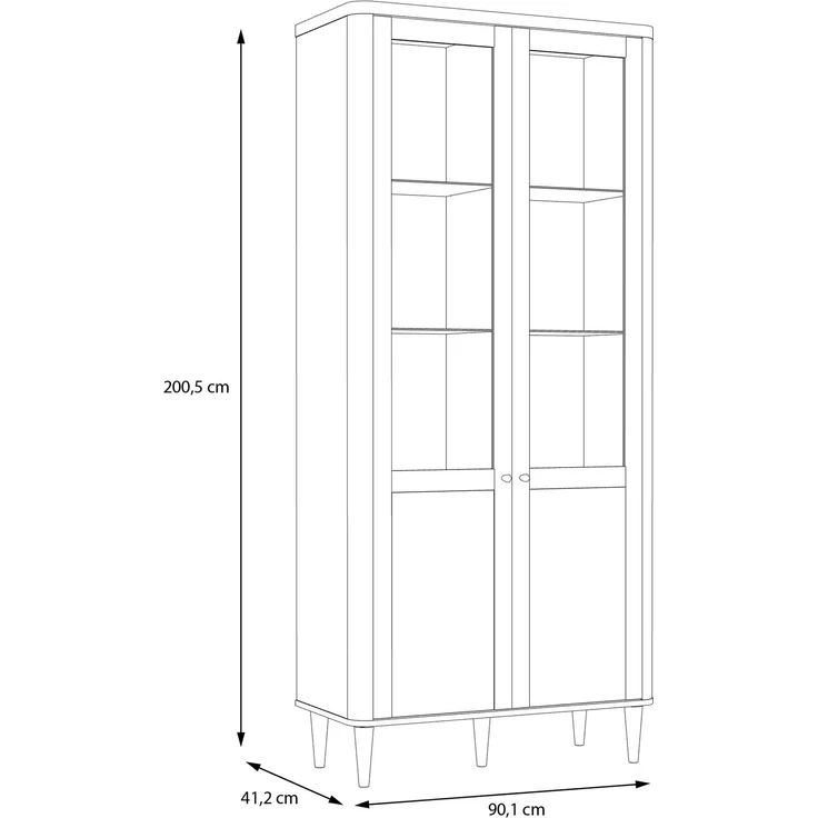 Forte LACETTI Vitrine 90, moderne Wohnzimmervitrine mit Skandi Lamellen Design, 2-türig, Holzwerkstoff, Kaschmir | Beige mit Valencia Eiche Holzdekor, 90,1 cm breit x 200,5 cm hoch x 41,2 cm tief – Bild 6