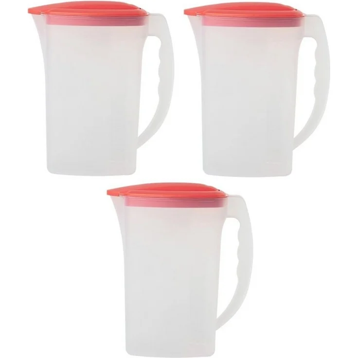 Engelland Wasserkrug Getränkekkrug mit Füllskala und abnehmbarem Deckel, (Vorteils-Set, 3-tlg, 2 Liter Fassungsvermögen je Krug), BPA-frei, frostbeständig, spülmaschinengeeignet, Kühlschrankkrug – Bild 1