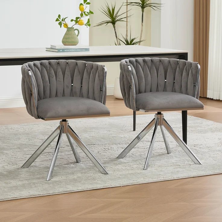 LVHOM Esszimmerstuhl 2er-Set, 180° drehbar mit runden Rückenlehne, Wohnzimmerstuhl aus Samt, bis 150 kg, für Homeoffice – Bild 9