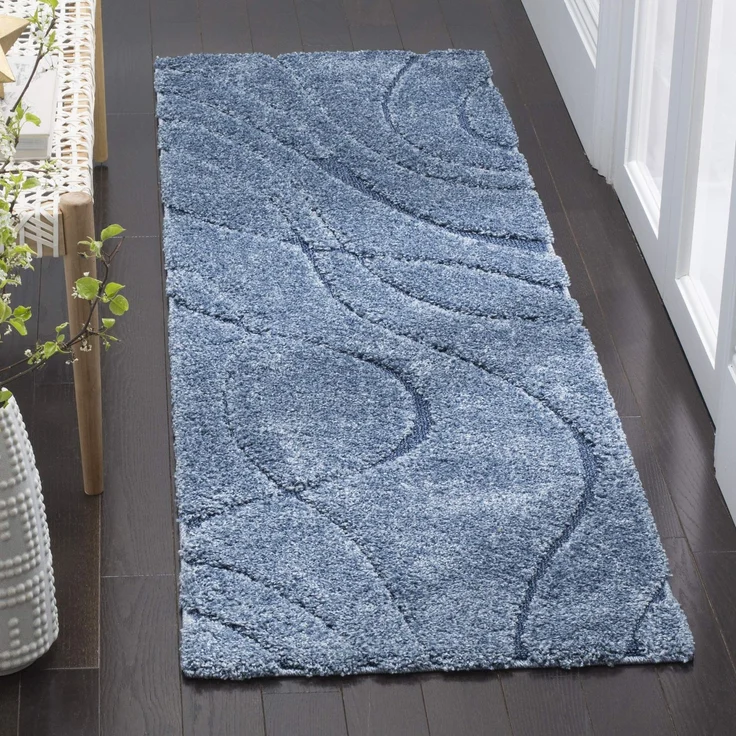 SAFAVIEH Zottelig Teppich für Wohnzimmer, Esszimmer, Schlafzimmer - Florida Shag Collection, Hoher Flor, Blau, 69 X 213 cm