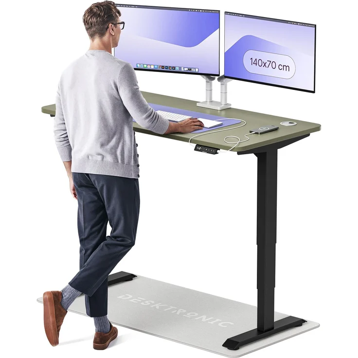 Desktronic HomePro Elektrisch höhenverstellbarer Schreibtisch 140x70cm Schwarz/Grün mit Memory-Funktion, Anti-Kollisions Technologie, USB-A und USB-C-Ladeanschlüssen – Bild 1