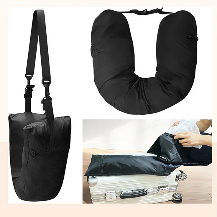 Rutaqian Nackenkissen Reisekissen, Ergonomisches Nackenkissen zum Befüllen mit Kleidung, Befüllbares Schlafkissen, Nackenkissenbezu, 1-tlg, Befüllbares Schlafkissen, Nackenkissenbezu, Tragbares Nacken Stützkissen für Flugzeugstuhl,Auto, Zuhause,Büro,78cm – Bild 1