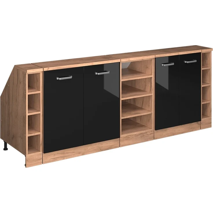 Küchenschrank für Dachschrägen R-Line Schwarz Hochglanz 210 cm 5er Set Schrankkorpuss 60 cm Tiefe Vicco – Bild 1