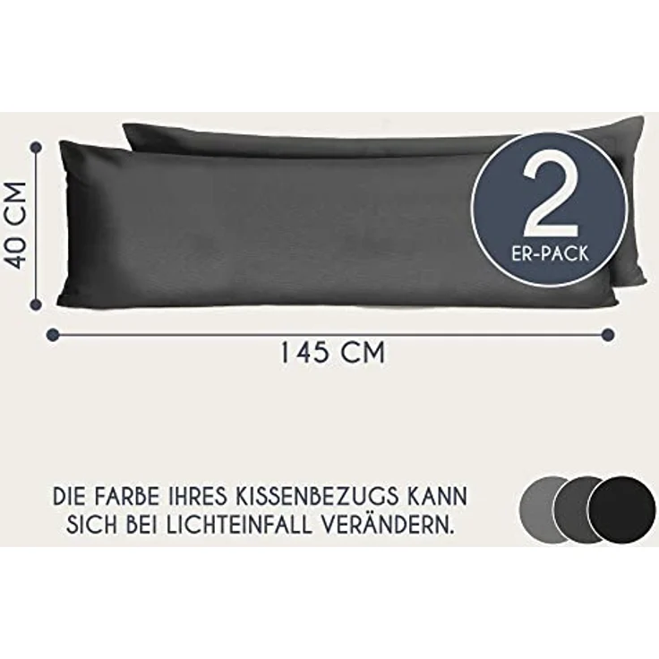 Kissenbezug 80x80 Baumwolle Renforcé (2er-Set) - Anthrazit - Dicht gewebt mit 57 Fäden/cm² - Kissenbezug 80x80 cm - Oeko Tex Zertifiziert - Dreamzie – Bild 3