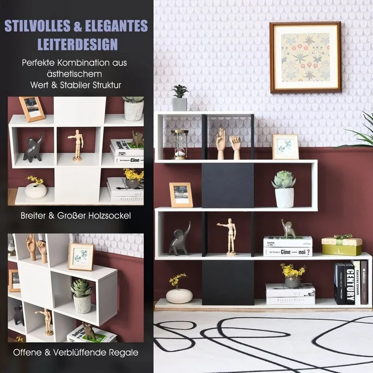 COSTWAY Bücherregal, 5-stöckiges Raumteiler Regal, freistehendes Standregal – Bild 2