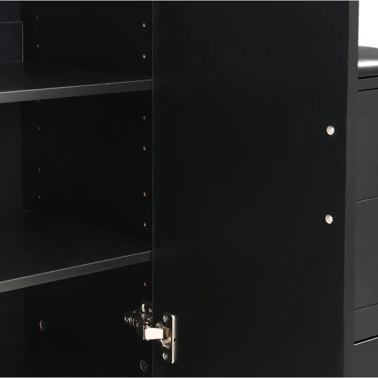 DESVIAE Garderobenschrank mit Spiegel und Schuhbank 110x185,5x33 cm MDF Schwarz – Bild 5