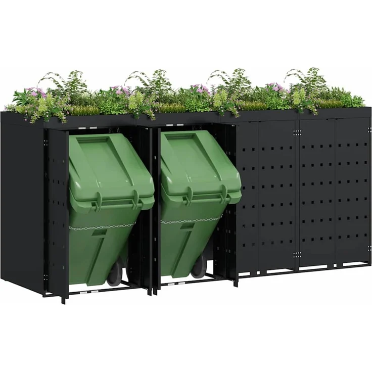 vidaXL Wagenmüllbehälter für 4 Behälter Schwarz 272 x 77,5 x 121,5 cm 3394740 – Bild 3