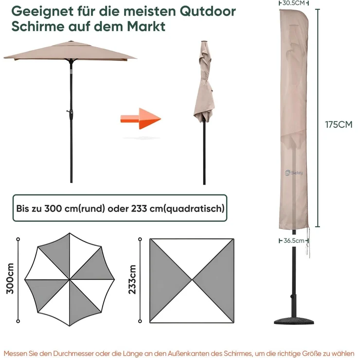 Sekey Schutzhülle für Ø 300 cm Sonnenschirm, Abdeckhauben für Sonnenschirm,100% Polyester, Taupe – Bild 2