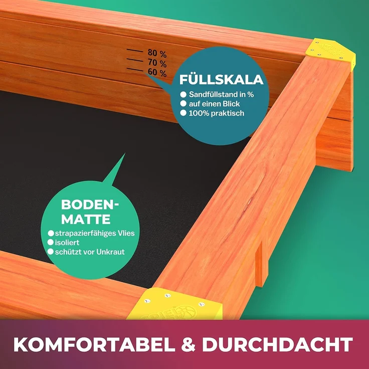 Spielwerk Sandkasten 'Merle' mit Dach und Veranda, Fichtenholz braun, 130 x 225 x 143 cm – Bild 6