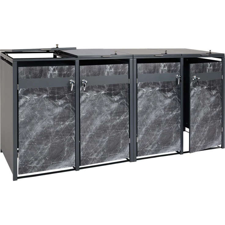 4er Mülltonnenverkleidung HWC-J82, Mülltonnenbox, erweiterbar, Metall 100kg, anthrazit ~ Marmor-Optik dunkel – Bild 9