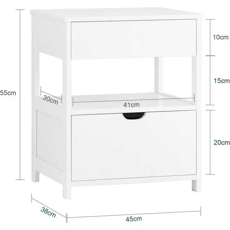 SoBuy FRG258-II-W Nachttisch, MDF, Lackiert, Weiß, 45 x 55 x 38 cm – Bild 3