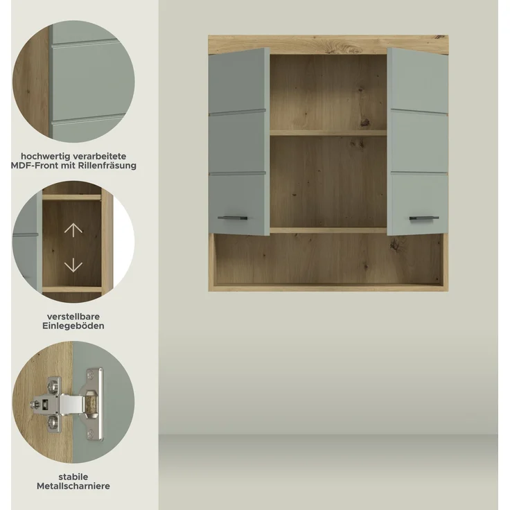 Xonox Scout Hängeschrank (B/H/T: 74x79x24 cm) in Salbei und Artisan Eiche Nachbildung – Bild 7
