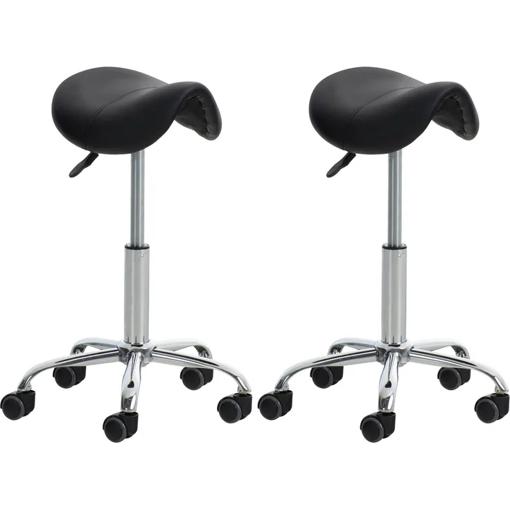 DELUKE® 2er Sattelhocker mit Rollen VOULI Höhenverstellbar, Drehbar Kunstleder pflegeleicht Rollhocker Arbeitshocker Praxishocker Arzthocker Bürohocker Drehhocker Schwarz